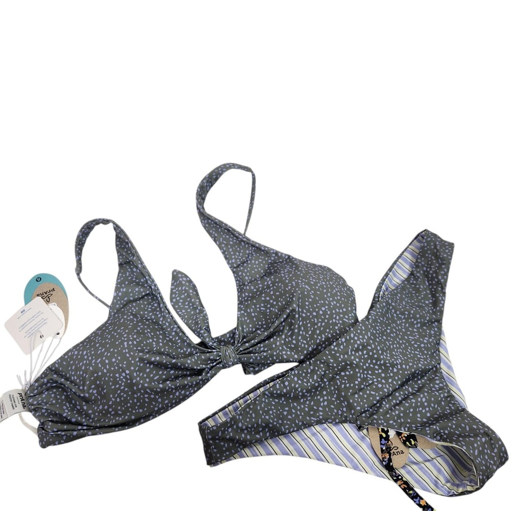 PrAna Vivienne Gemma Bikini Women Large Green Halter 2 Piece Swim Set Reversible